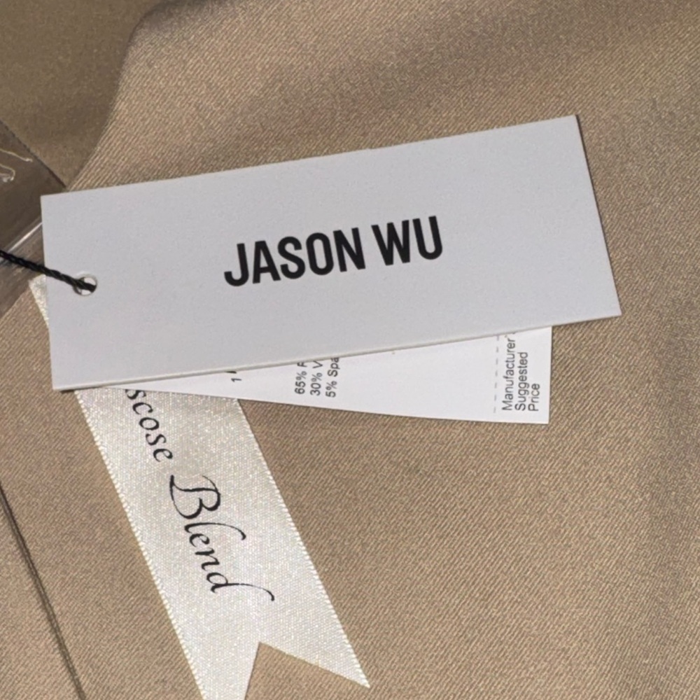 NWT women’s PLUS JASON WU tan khaki round neckline front button blazer size 14 - Picture 9 of 11